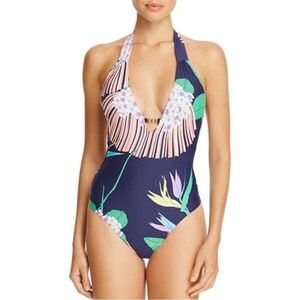 Trina Turk Midnight Paradise Plunge One-Piece Swimsuit Size 6 NWT